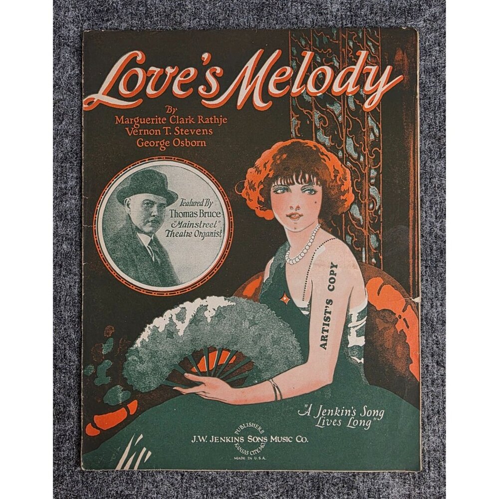 Loves Melody Sheet Music 1926 Motion Picture Edition J.W. Jenkins Sons Music